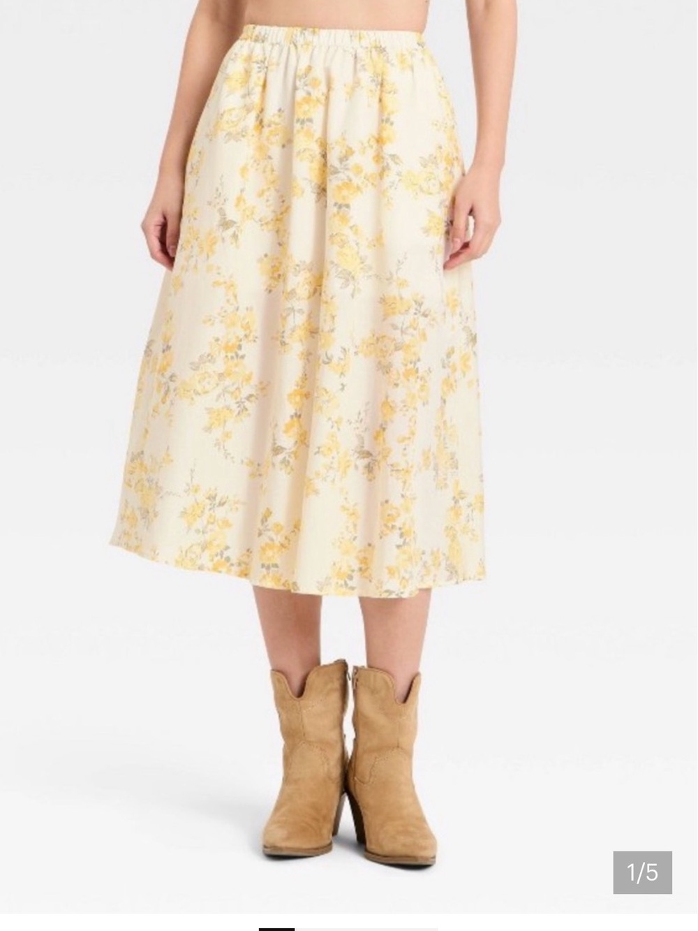 Cream and Yellow Floral Midi Skirt